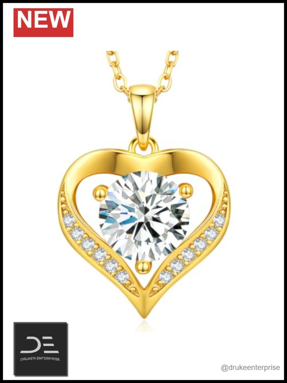 Moissanite Pendant Necklace 18K Gold Plated 925 Sterling Silver